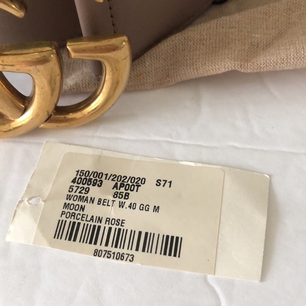 Gucci Authentic Double G  Leather Belt Moon Porcelain Rose 85/34, 1.5" wide - Picture 12 of 13